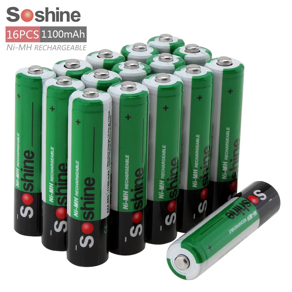 

16pcs Soshine 1.2V AAA 1100mAh Ni-Mh Rechargeable Battery with 1000 Cycle + Portable Battery Box