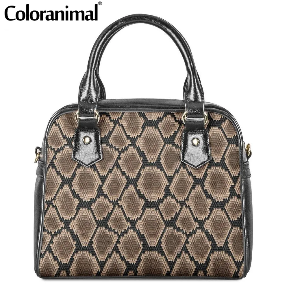 

Coloranimal 2019 New Leather Tote Bag Snake Skin Ladies Shoulder Handbag Python Skin Print Luxury PU Shoulder Bag Bolsa Feminino
