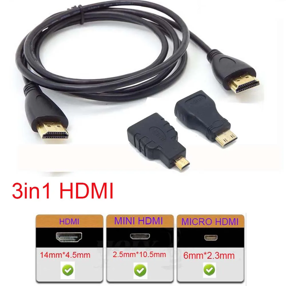 Новый высокоскоростной кабель HDMI в 3 1 HD + микро-адаптер мини-адаптер для камеры