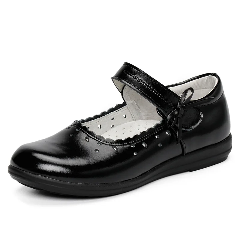Детская официальная обувь из натуральной кожи для девочек; детская Праздничная обувь с бантом; обувь для танцев для девочек; обувь на плоской подошве