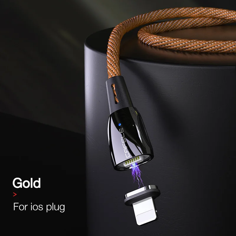 Cafele новейший QC 3,0 Магнитный Micro USB кабель для iPhone Магнитный usb type C зарядный кабель для Xiaomi huawei магнитное зарядное устройство - Цвет: For ios cable gold