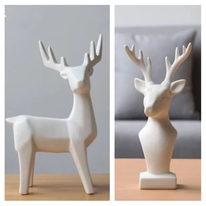 

European minimalist Nordic white ceramic deer head and ceramic elk, animal crafts home decorations