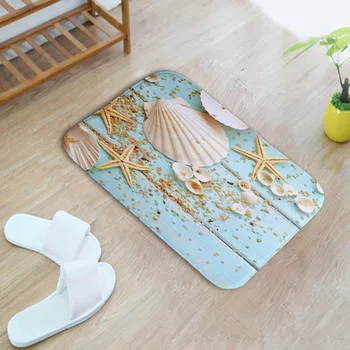 

Bath Mat Seaside Beach Hand-painted Illustration Home Bedroom Bathroom Door Anti-slip Mat Carpet