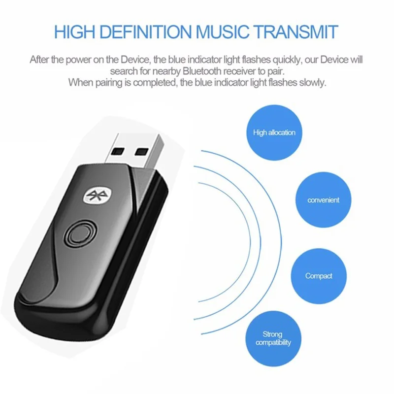VAORLO USB Bluetooth Transmitters Mini Adapter 4.2 Wireless Audio Music Stereo Transmit Dongle Transmitter For PC Computer
