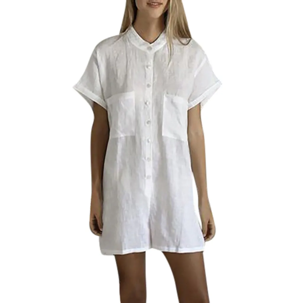 

Fashion Women Summer Solid Color Short Sleeve Loose Cotton and linen Jumpsuits Rompers Summer Overalls Womens Jumpsuit#35