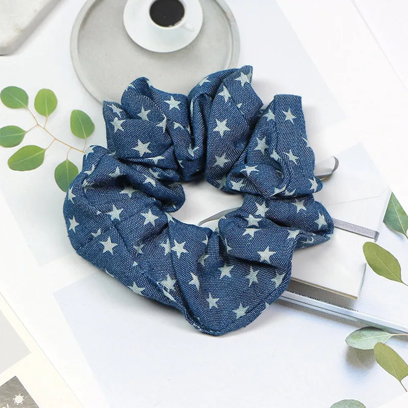 Adjustable Flower Blue Unique 1PC Cartoon Cowboy Star Hair Rope High Quality Scrunchie Ponytail Holder Light Color Elastic