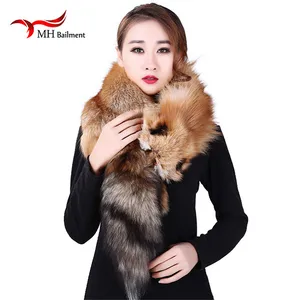 Fur Scarf Full Skin Red Fox Scarfs Shawl Women Soft Super Big Gray Silver Fox Men Scarves Anime Couple's Gift