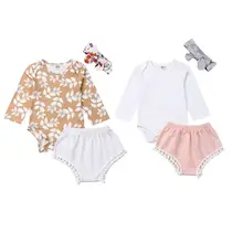 Комплект из 3 предметов, Милый хлопковый боди с длинными рукавами для новорожденных мальчиков и девочек, топы, Детский костюм с кисточками, повязка на голову, одежда для малышей