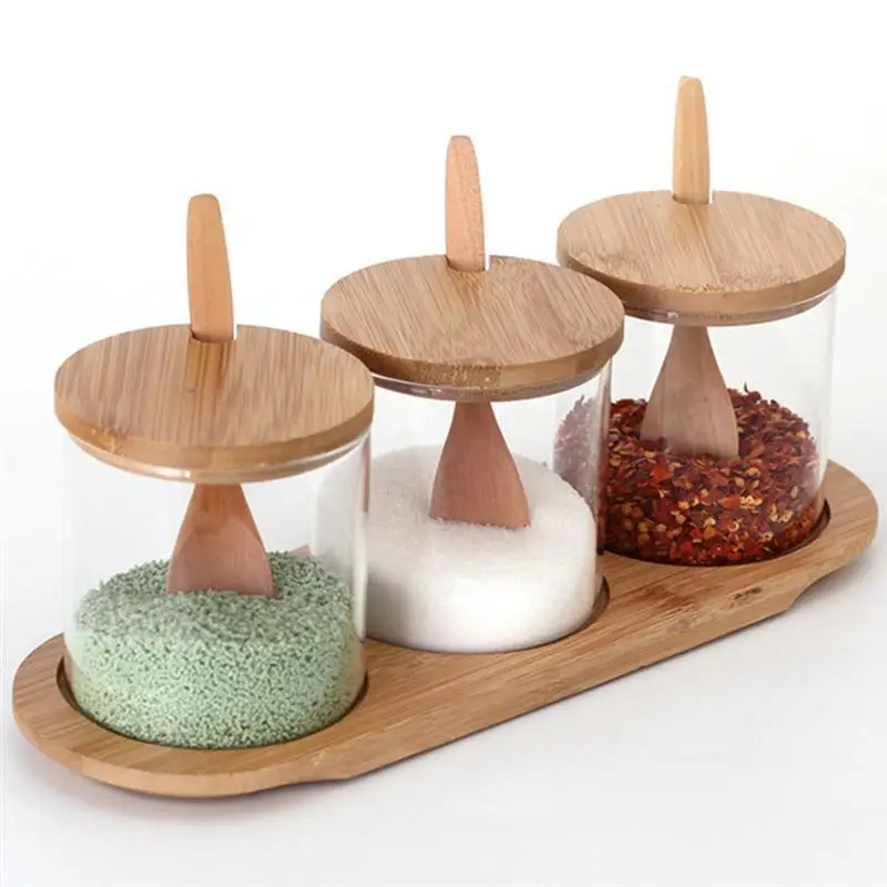 3pcs Kitchenware Seasoning Jar Seasoning Box Glass Seasoning Rack Spice Pots Storage Container