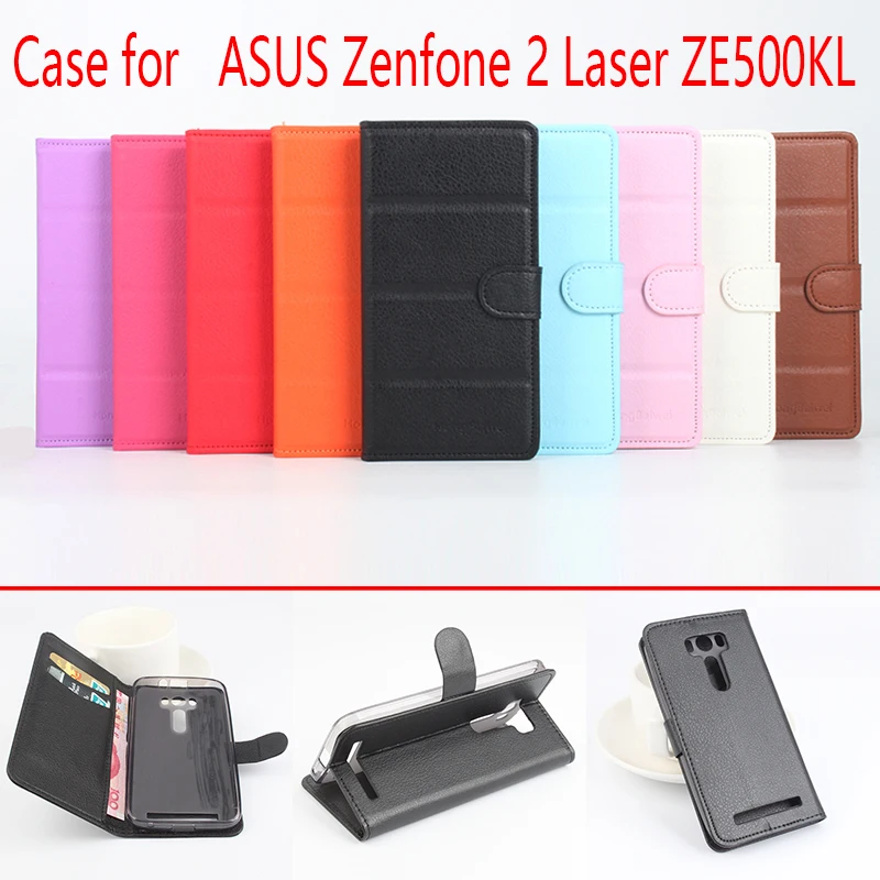 

Litchi Grain Leather Case for Asus Zenfone 2 ZE500KL Luxury Flip Stand Wallet Card Cover Bag Coque for Asus Zenfone 2 ZE500KL