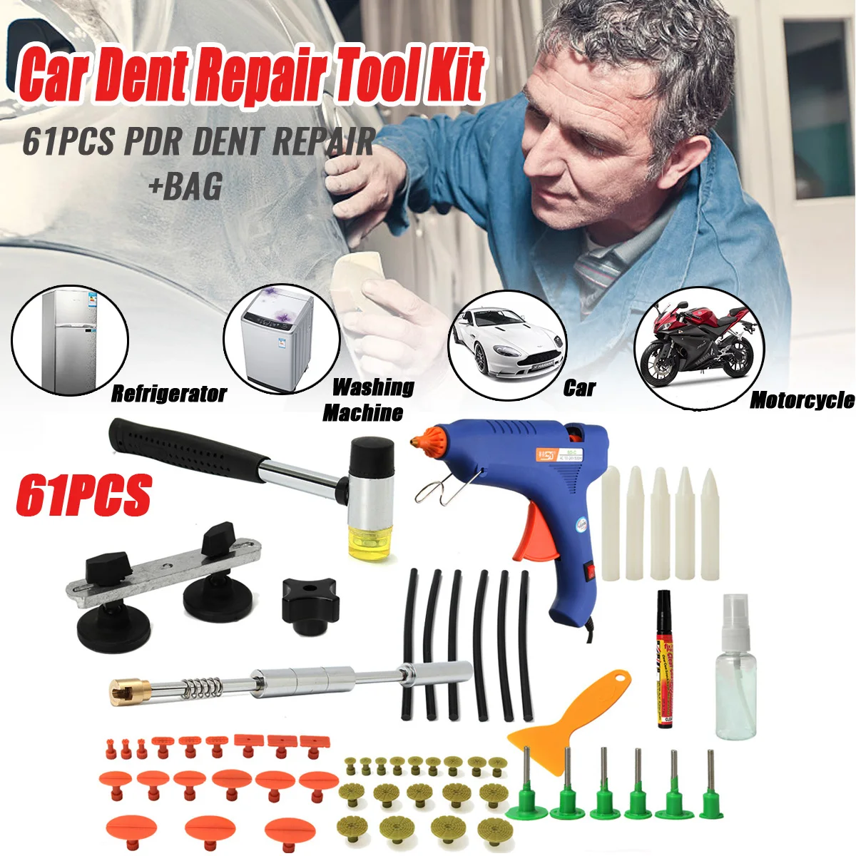 

Repair Puller Lifter Hail Hammer-Removal Glue Sticks Tool Kit 61Pcs Removal Tool Dent Lifter Puller Hail Dent Repair Kit