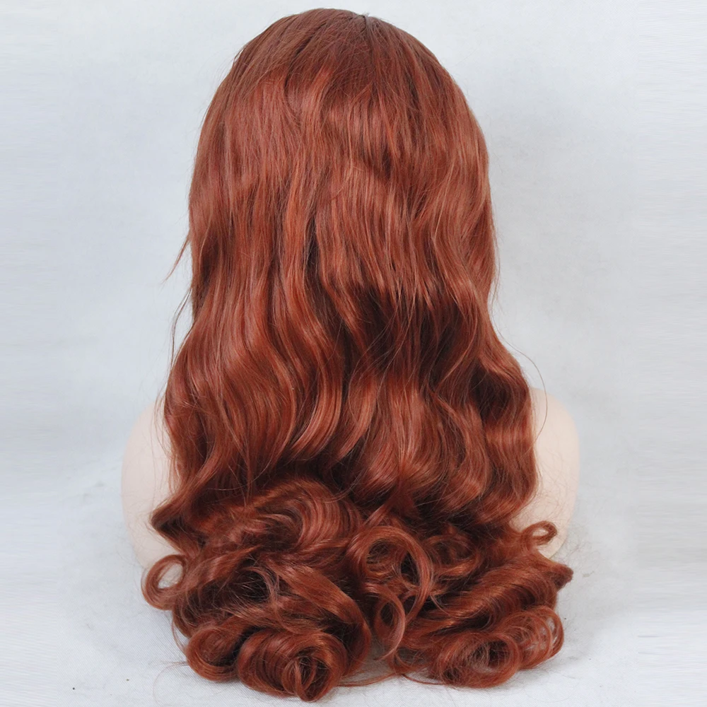 V'хороший длинный волнистый красный парик средней части, завязанный вручную высокотемпературное волокно, оранжевые парики, синтетический парик на кружеве для женщин