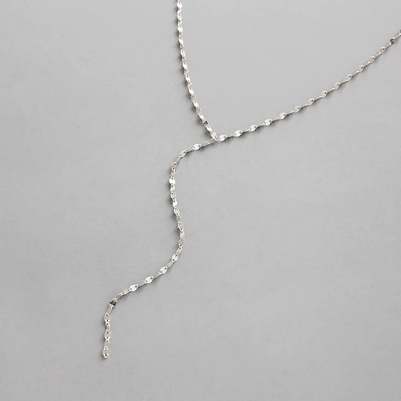 

100% 925 Sterling Silver Necklace Women 2019 Silver Simple Tile Chain Necklaces For Women Long Necklace Sweater Silver Jewelry