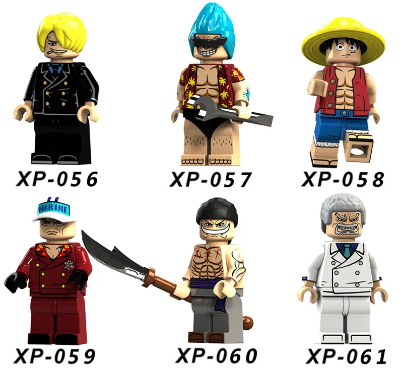 

6PCS One Piece Anime Building Blocks Luffy Sanji Roronoa Zoro Franky Garp Action Figures Bricks Gift Toys for Children KT1008