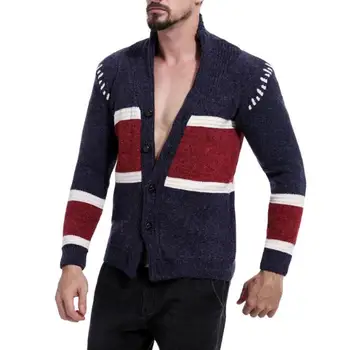 

2019 men's new color matching fashion sweater trend personality British style men's casual turtleneck sweater