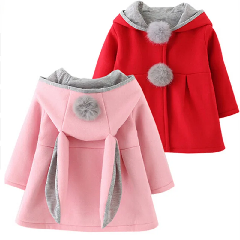 Милое пальто с ушками кролика; куртки с капюшоном для маленьких девочек; детская теплая верхняя одежда и пальто; новые осенние Топы; одежда для детей; Casaco Menina