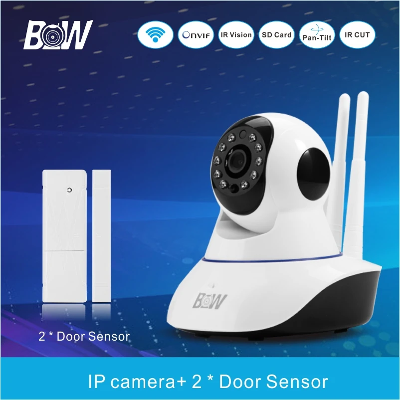 Mini BW Smart WiFi IP Camera Security Alarm System With 2 Door Sensor