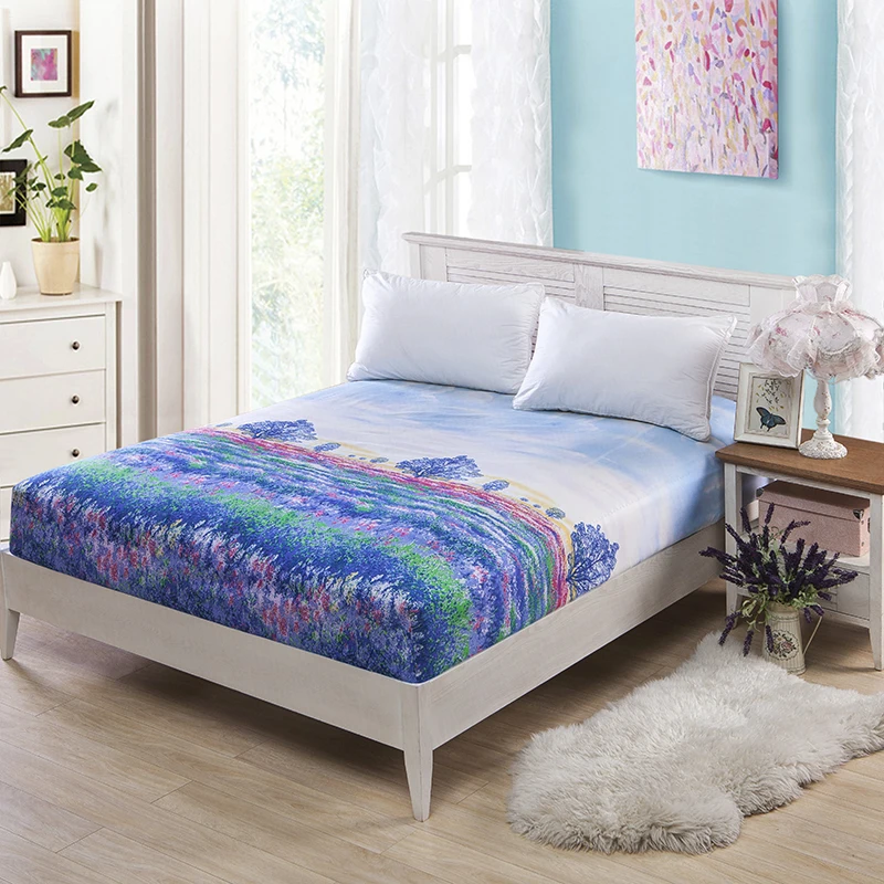 Purple Flower Mattress Cover 180x200 Single Mattress Protector Bed Bug