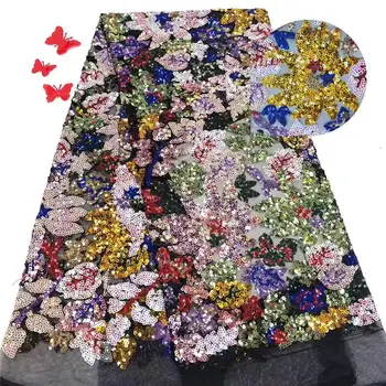 

African Tulle Mesh Lace Fabric High Quality Nigeria Color Sequins Lace Fabric 2019 French Net Lace Fabric With Sequins for Dress