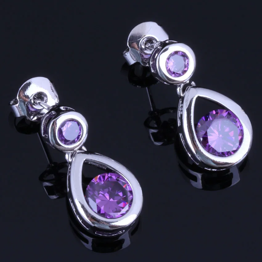 

Glaring Water Drop Purple Cubic Zirconia 925 Sterling Silver Drop Dangle Earrings For Women V1035