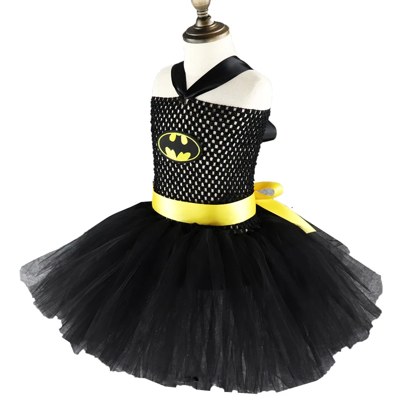 4 предмета, черное платье-пачка с супергероями и летучей мышью для девочек платья с поясом и супергероями летучей мыши платье для дня рождения супер костюм для девушки для хеллоуина XX00