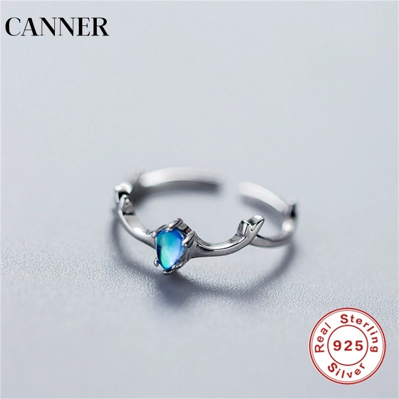 

CANNER Silver Deer Rings Antler Blue zircon Ring Open Adjustable Rings for Women Simple Style Chistmas Gift Top Quality R4