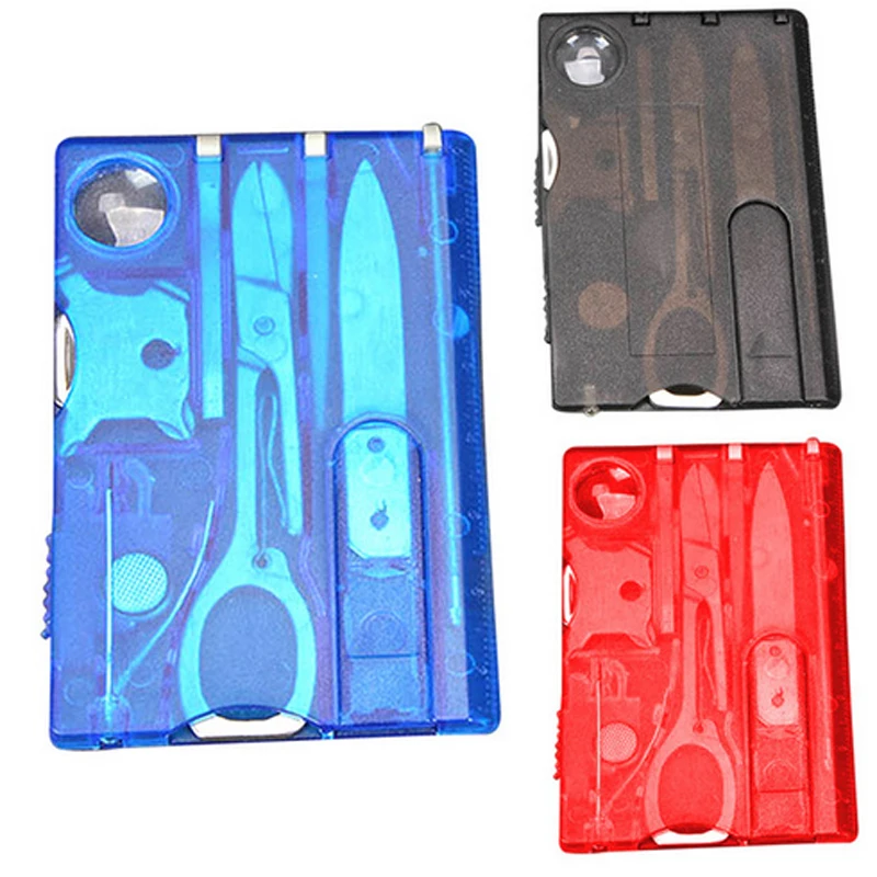 

9 in 1 edc Handy Multifunctional Travel Outdoor Survival Camping Tool Card Knife LED Light Magnifier Camping Kit Set