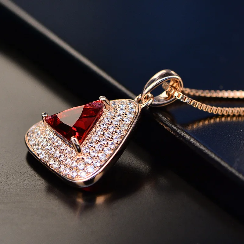 Rainfamabom винтажный Настоящее серебро 925 проба рубиновый драгоценный камень кулон, розовое золото ожерелье юбилей женские ювелирные изделия