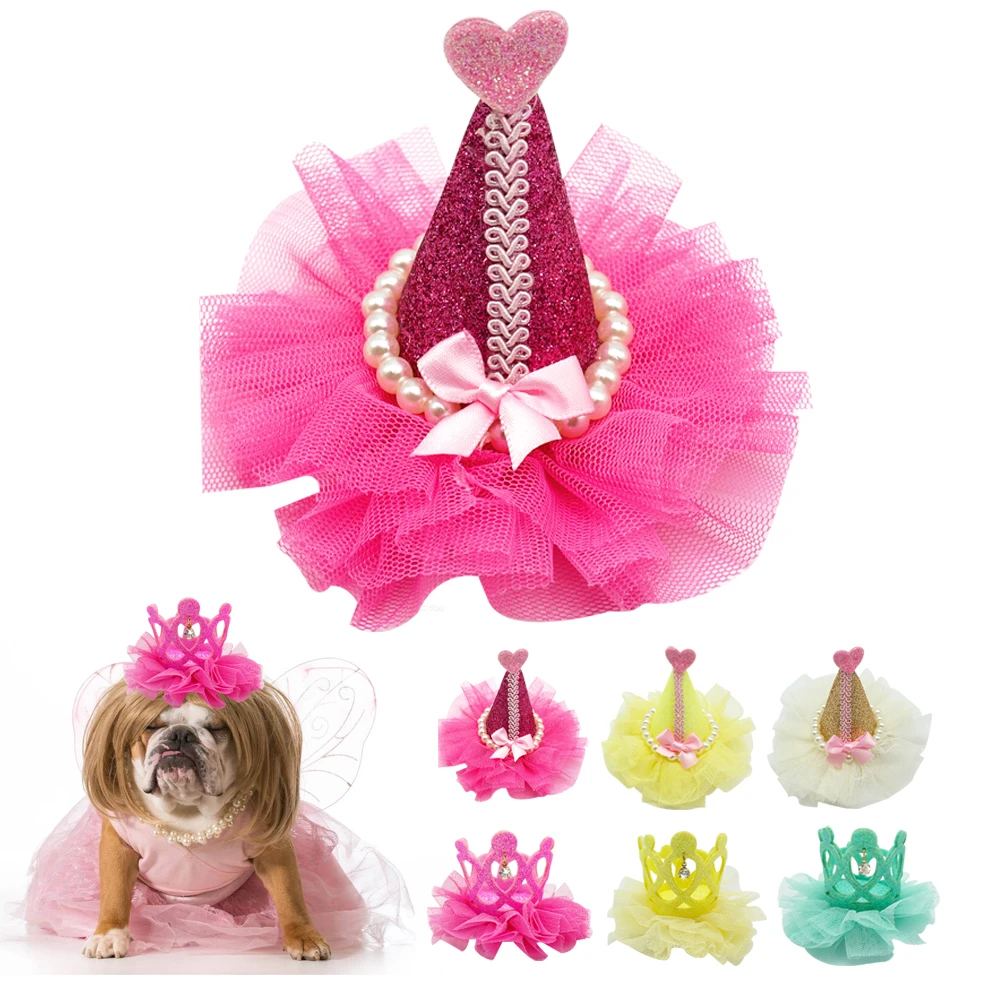 Lace Dog Hair Bows Crown Princess Puppy Hair Clip Decoration Pet Grooming Accessories Charm Hot Pink Yellow Green White