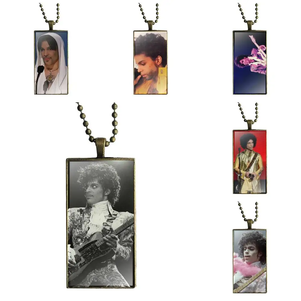 

For Women Wedding Prince Rogers Nelson Vintage Jewelry Bronze Plated With Glass Cabochon Choker Long Pendant Rectangle Necklace