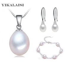 YIKALAISI 925 стерлингового серебра ювелирные изделия жемчуг комплекты ювелирных изделий капли воды натуральный пресноводный жемчуг ожерелье для женщин