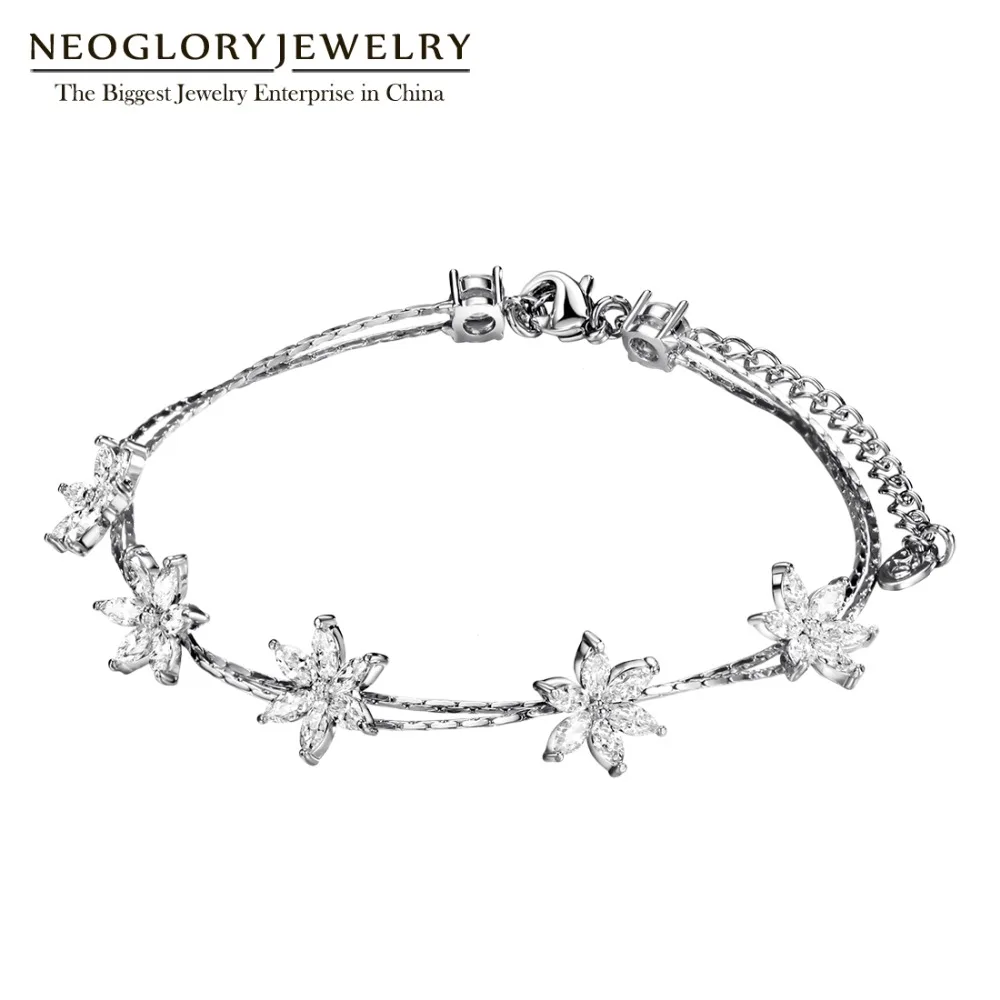 

Neoglory Zircon Flower Rhinestone Chain Double Layer Bangles & Bracelets Girl Fashion Bridal Wedding Snaps Jewelry 2018 New