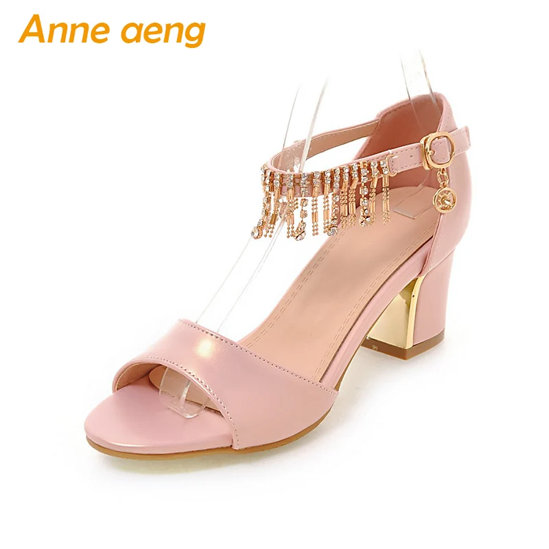 

women sandals high heel peep shining sandals cover-heel buckle strap elegant crystal fringe sandals white pink women shoes