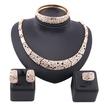 Women Dubai Gold Color Full Rhinestone Fine Jewelry Sets Trendy Nigerian Wedding African Beads Party Gift Set