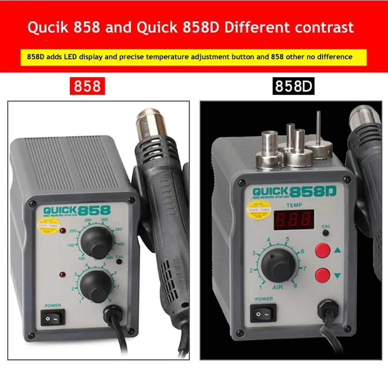 Оригинальный пистолет горячего воздуха Quick 858 858D ESD паяльная станция светодиодный цифровой Распайка паяльник сварочный инструмент