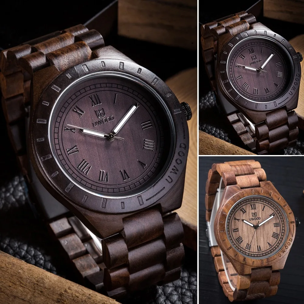 

2018 Newest Arrival wooden Wristwatch Mens Wood Watch Natural Black Sandal Wood Analog Quartz Casual Watches Japan MIYOTA W3133