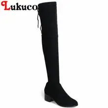EUR size 34 39 Lukuco pure color elegant font b women b font knee high boots