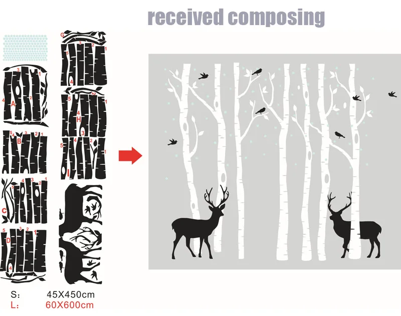 Огромные деревья лося наклейки на стену на лесную тему 7 березовых деревьев набор Съемные Виниловые Наклейки на стены для гостиной спальни обои домашний декор