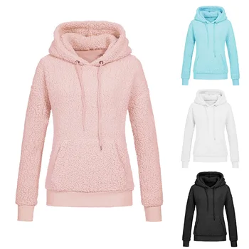 

Women Hoodies Sweatshirts Pink Black Thickening Soft Fleece Winter Autumn Warm Hooded Sweatshirt Female Fashion Casual Outwear
