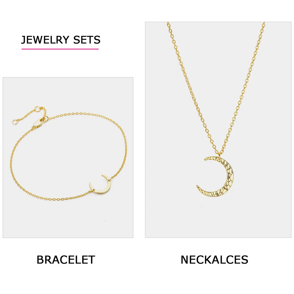 e-Manco 925 Sterling Silver Pendants Necklaces with Bracelet Two Color Statement Moon Bracelets Necklaces Jewelry Set For Women
