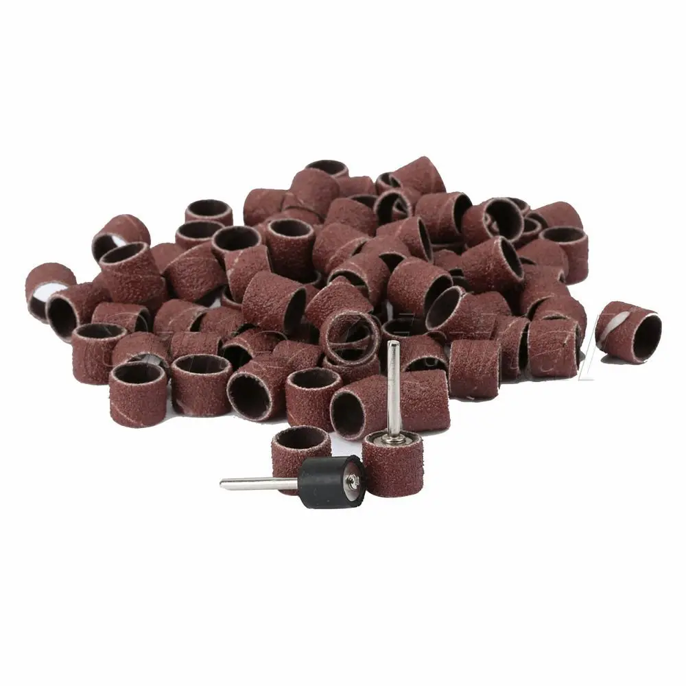 100pcs 1/2" Sand Bands Fine Grit 80# SANDING DRUM W/ 2 Mandrels Set Dremel Rotary Tool