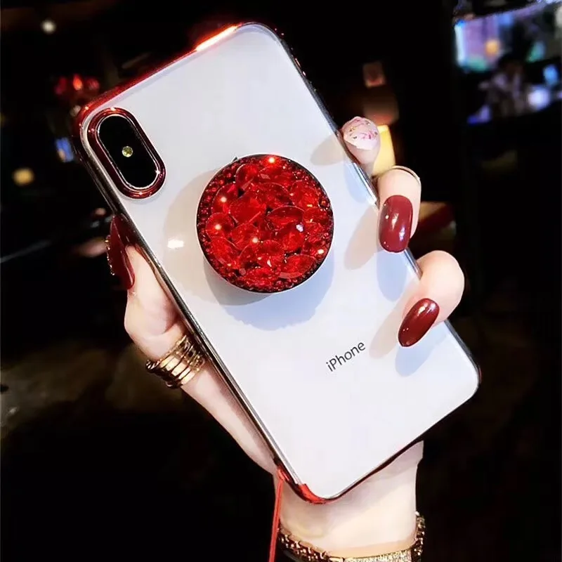 

Luxury Capa Bling Diamond Airbag Bracket Rhinestone Crystal Clear Soft Case Cover For iphone 6 6S PLUS 7 8 PLUS X 10 XS MAX XR