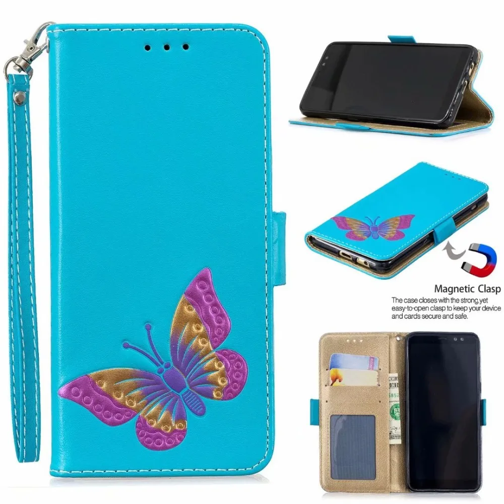 

For Samsung Galaxy A8 2018/A5 2018 Case Back Covers Hand painted Butterfly Wallet Cases Flip Cover Stand Mobile Phone Bags