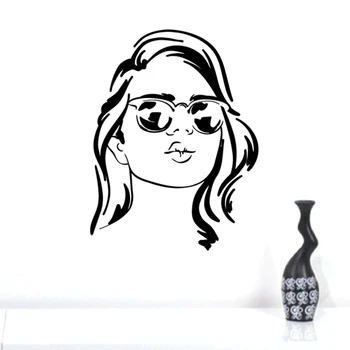 

Fashion Woman Face Wall Decal Girl With Glasses Sticker Girls Room Wakeup Optical Shop Window Wall Decoration