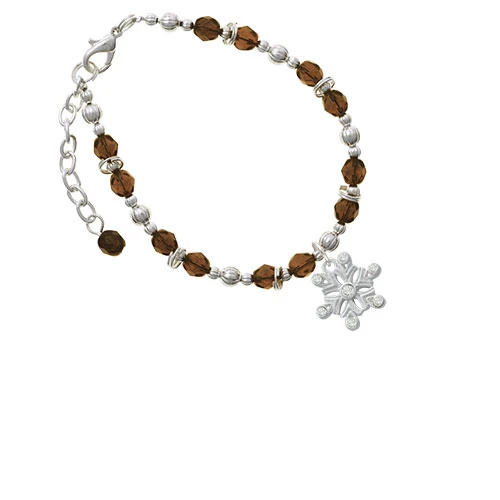 Snowflake with 7 Clear Crystals Brown Beaded Bracelet