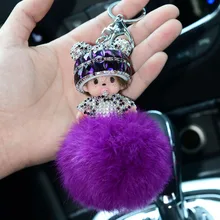 monchichi Keychain fur pom pom Keychain monchichi sleutelhanger rabbit fur ball keychain porte clef Valentine’s Day Gift