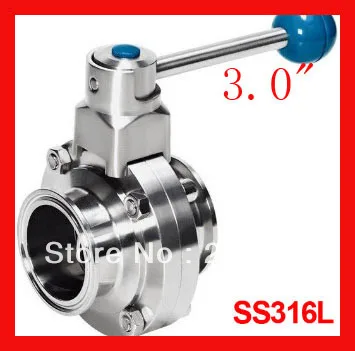 

New arrival 3 " SS316L Stainless Steel Sanitary manual TC butterfly valve Tri-clamp end