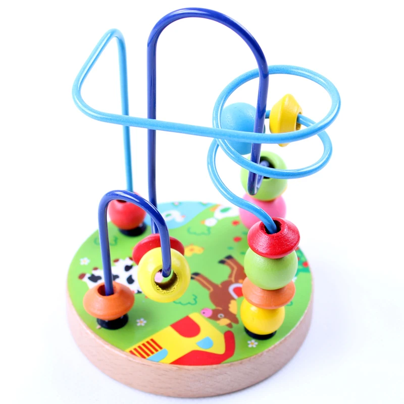 Kids Toddler Baby Colorful Wooden Mini Around Beads Wire Maze
