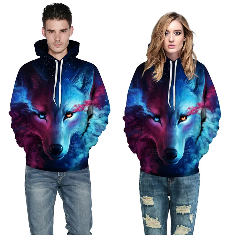 3D Wolf Printing Unisex Baseball Jerseys with Drawstring Pocket Loose
