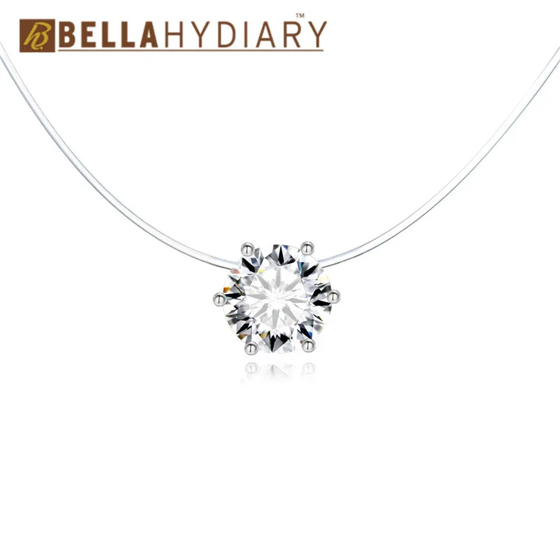 Bijoux Transparent Fishing Line Necklace Silver Invisible Chain Necklaces Pendants Six Claws Rhinestone Choker Necklaces Collier (4)